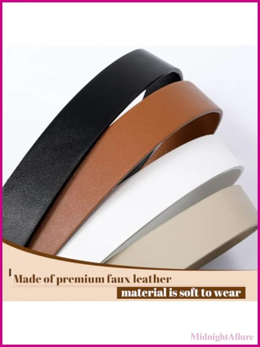 Faux Leather Belt for Jeans Pants Dress with Gold Buckle